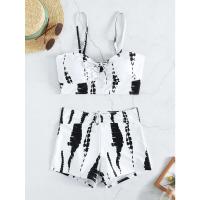 2025 Bikini traje de baño con cordón mujeres pantalones cortos de cintura alta traje de baño femenino acolchado traje de baño natación ropa de playa verano - details 2