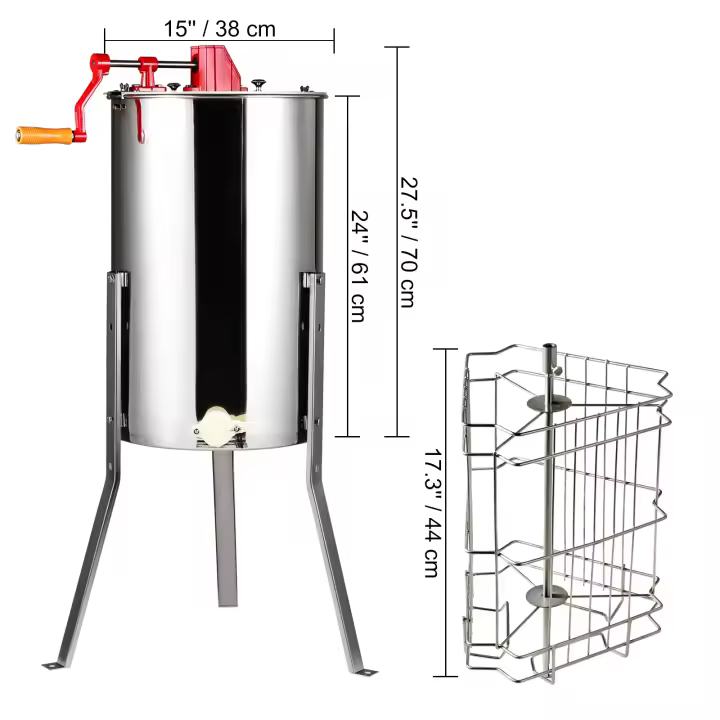 SucceBuy Extractor de Miel Manual, Gira Miel con Marcos, Extracción de Apicultura de Acero Inoxidable, Tambor de Panal con Tapa - 1