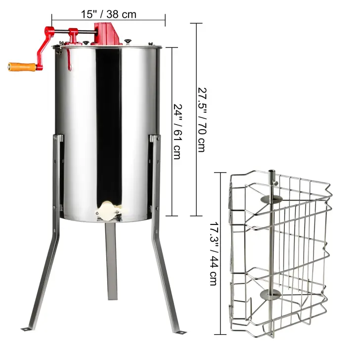 SucceBuy Extractor de Miel Manual, Gira Miel con Marcos, Extracción de Apicultura de Acero Inoxidable, Tambor de Panal con Tapa - 1