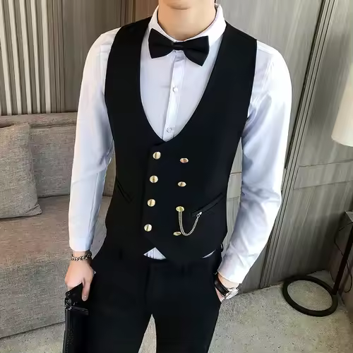 2025 último estilo doble botonadura hombres traje chaleco botón dorado Slim Fit Formal novio boda chaleco ropa de calle chaleco sin mangas chaqueta - 1