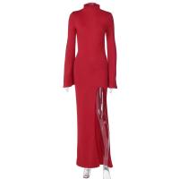 Cryptographic espalda abierta Sexy Split Maxi Vestido trajes elegantes para mujeres Chic manga acampanada Fiesta Club moda vestidos rojos Vestido - details 0