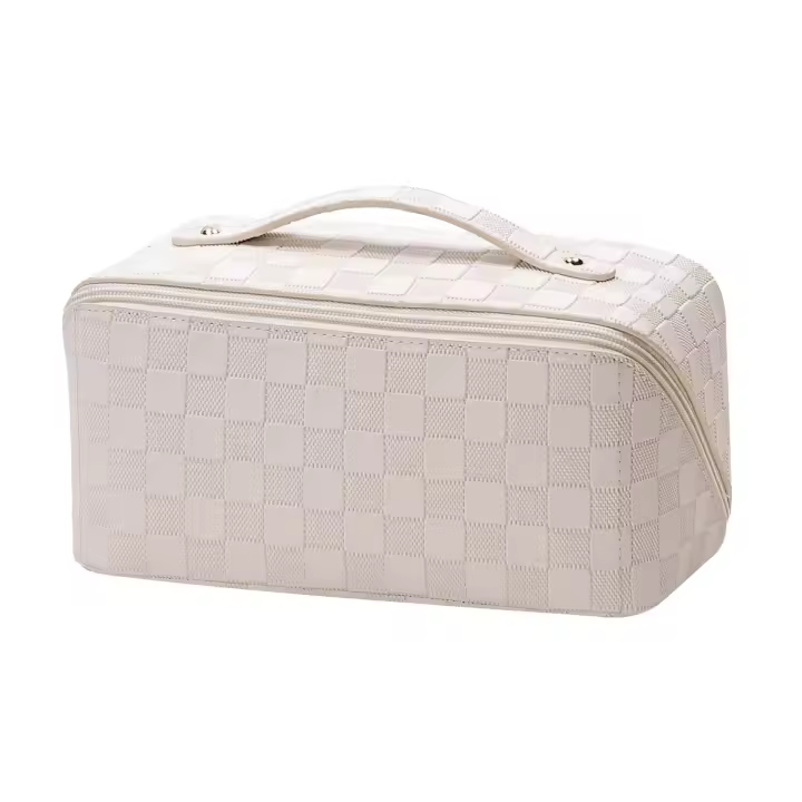 Bolsa de cosméticos de gran capacidad, bolsa de maquillaje de acero impermeable con asa blanca - 1
