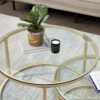 EGOONM-mesa de centro de hierro 2 en 1 para apartamento pequeño, mesa de centro para sala de estar, vidrio templado, redonda, mesa de centro lateral para sofá - details 7