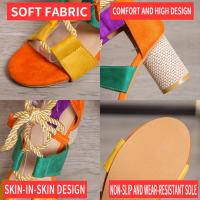Women's Mix Color Round Heels Sandals Summer 2023 Lace Up Chunky High Heeled Gladiator Sandals Woman Roman Style Sandalias Mujer - details 1