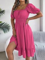Elegante Vestido de Verano 2024 para Mujeres Cuello Cuadrado Corto Mangas Cortas con Volante - details 10