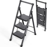 Escalera de Acero de 400kg Pedales Antideslizantes Anchos Barandilla Escalera de Tijera para Hogar, Cocina, Oficina Negro - details 0