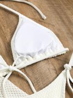 Conjunto de baño de 4 piezas para mujer Lauvoco, 2024, nuevo color liso, pareo de hombros descubiertos, falda de malla transparente, bikini, 82% poliéster, 18% elastano, tejido de punto de alta elasticidad, detalle de cordones, sin mangas, para nadar. - details 10