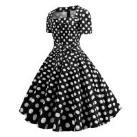 Mujeres Vintage verano 50s 60s Retro Pin Up Swing Rockabilly Vestidos elegante negro lunares vestido de fiesta de oficina - details 11