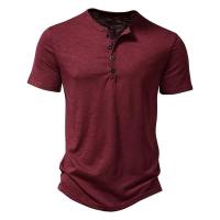 Nueva camiseta coreana de manga corta de Color sólido con cuello Henry para hombre, polos informales, camisetas deportivas para hombre - details 1