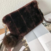 Bolso de mano con pompón de felpa para mujer, de Color sólido bolso de mano, bolsos de sobre para fiesta de noche, Invierno - details 1