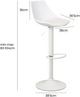 Juego de 2 taburetes altos de cocina giratorios en 360° ° Juego de Sillas de Bar Regulables en Altura de 83 a 104 cm, con Respaldo, Material Polipiel, Estructura Metal Blanco y Reposapiés, Blancos - details 3