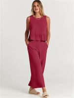 Conjunto casual de verano para mujer, top sin mangas plisado y pantalones cortos de pierna ancha - details 70