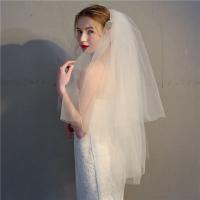 Velo de novia de dos capas con borde cortado y peine, velo de novia barato - details 5