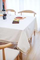 Mantel circular rectangular blanco de lino nórdico y algodón, funda suave, borla Ence, manta de picnic al aire libre para banquetes - details 5