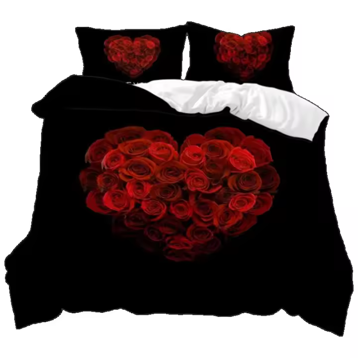Cubierta de edredón Romántica de Rosa Roja Par de Cama Floral para Pareja Conjunto de Cama Impreso 3D - 1