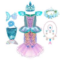 AmyStylish Niñas Princesa Sirena Ariel Cosplay Halloween Fiesta de Cumpleaños Verano Playa Vacaciones Vestido - details 30