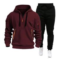 Conjunto de dos piezas con capucha y pantalones deportivos con cremallera para hombre, novedad, primavera e invierno - details 4