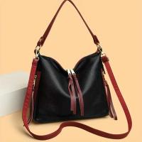 Bolso de Hombro Tipo Cubo con Borlas de Moda 2025 - Cuero Genuino Negro, Correa Ajustable para Hombro y Cruzado con Cierre de Cremallera, Detalle de Borlas Elegante, Perfecto para Uso Casual y Diario, Bolso de Hombro Informal |   Bolso de Moda con Borlas - details 3
