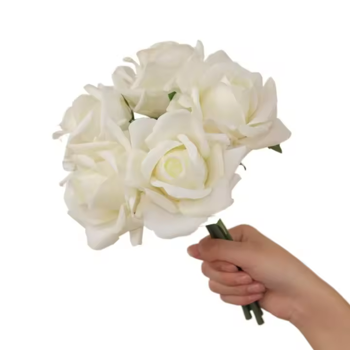 Rama de flor de Rosa Artificial de 5 cabezas, borde rizado, simulación realista de flor de Rosa hecha a mano, flores falsas de tacto Real - 1