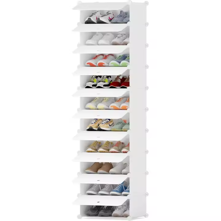 Zapatero, 10 Niveles Zapatero Entrada Recibidor, Capacidad para 20 Pares de Zapatos, Zapatero Estrecho Zapateros Estrechos para Entradas, Dormitorios y Pasillos, Blanco - 1