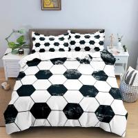 Juego de Cubierta de Edredón de Fútbol Tamaño King Simple en Negro y Blanco Cubierta de Cojín Deportiva 3D para Niños y Niñas Juego de Ropa de Cama de Poliéster - details 5