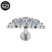 Todo g23 titanium labret 3 de cristal pendientes tragus hélice pendiente de lóbulo piercing para cartílago de la oreja labio rosca interna lengua cuerpo joyas - details 6