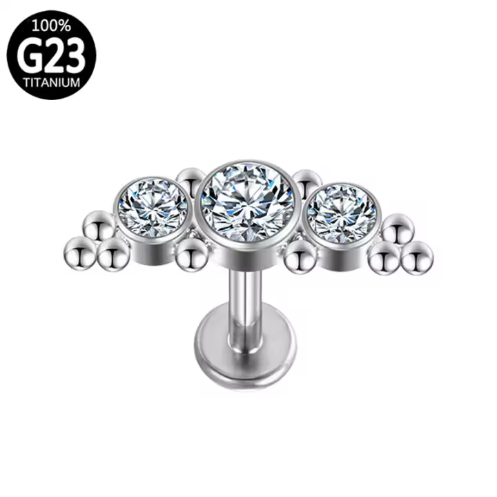 Todo g23 titanium labret 3 de cristal pendientes tragus hélice pendiente de lóbulo piercing para cartílago de la oreja labio rosca interna lengua cuerpo joyas - 1