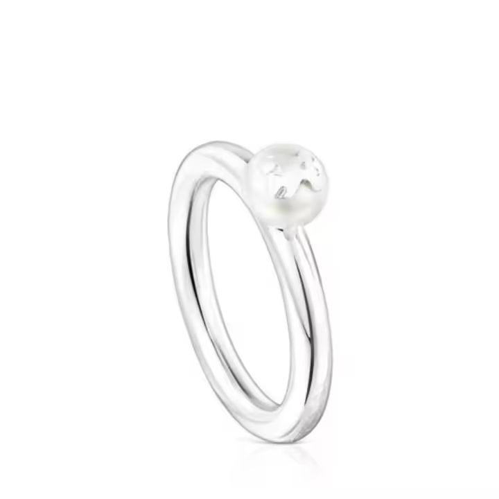 Icono de plata de moda y anillo de oso de perlas Regalo del día de moda de la madre - 1