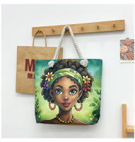 Nueva bolsa de mano bolsa de playa Bart pintado pintura bolsa de dibujos animados lino bolsa de lona de gran capacidad negro hermosa mujer - details 34