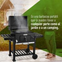 Barbacoa Portátil de Carbón Rodantes, Bandejas Laterales, Sistema de Ventilación y Depósito de Ceniza Parrilla de Acero de 57x42cm Tamaño 116,5x13,1x56cm - details 5