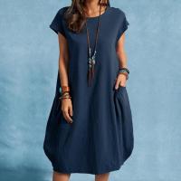 Vestido suelto de lino y algodón con bolsillo de color liso para primavera y verano - details 4