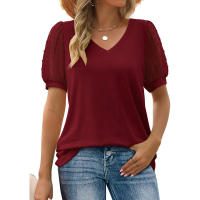 Camisa de manga corta para mujer, blusa elegante de verano a la moda, cuello en v, color sólido, tops Casuales - details 4