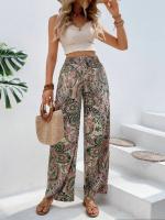 Pantalones de Verano Versátiles de Impresión Khaki Cintura Elástica, Legua Ancha, Comodidad Casual - details 16