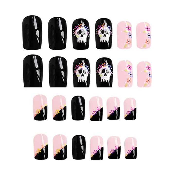 Uñas artificiales de cobertura completa para mujer y niña, uñas postizas cuadradas de estilo Halloween, manicura DIY - 1