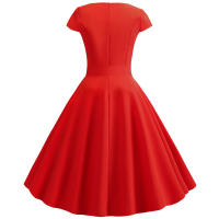 Women summer vintage with belt short sleeve v neck elegant retro swing party dresses - details 54