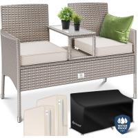 Banco de Jardín de Ratán Diseño de 2 Plazas con Mesa y Cojines Tamaño 133 x 63 x 84 cm - details 0