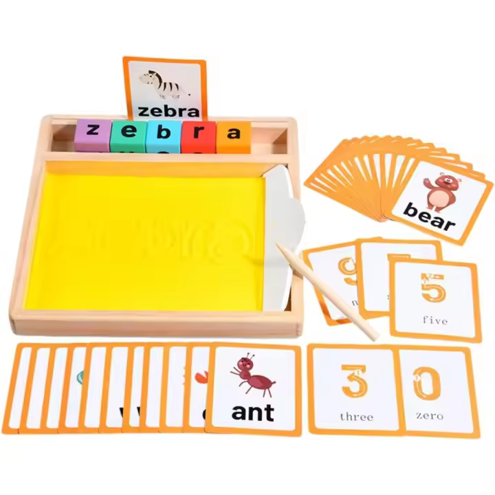 Caja de juguete para niños, juego de letras a juego, bandejas de madera para aprender letras y números, juguete adecuado para niños - 1