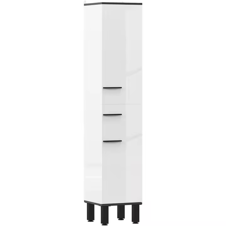 Cajón 2 Puertas y Estantes Ajustable Mueble Auxiliar de Baño Moderno Anti-vuelco 34x32x170 cm Blanco - 1