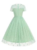 Elegante Vestido Largo con Cinturón de Polka Dot Vintage Manga Corta, Cuello Redondo, Faldas Plisadas para Mujeres en la Moda Retro para Fiestas Nocturnas - details 15