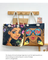 Nueva bolsa de mano bolsa de playa Bart pintado pintura bolsa de dibujos animados lino bolsa de lona de gran capacidad negro hermosa mujer - details 37