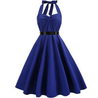 Vintage Women Summer Polka Dot Print Halter Party Dresses - details 52