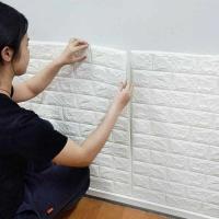 Rollo de papel tapiz de ladrillo de espuma suave 3D, adhesivo artesanal para sala de estar, hogar, cocina, baño, papel de pared azul - details 0