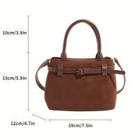 Bolso de hombro clásico retro para mujer - Bolso texturizado marrón café con correa ajustable y cierre magnético, bolso de trabajo versátil para oficina, compras, uso diario, accesorio de oficina |   Estilo Sofisticado |   Herrajes dorados, bolso cruzado - details 2