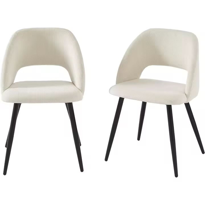 Juego de 2 sillas Vintage de Pana, Color Beige y Patas metálicas, Color Negro - 1