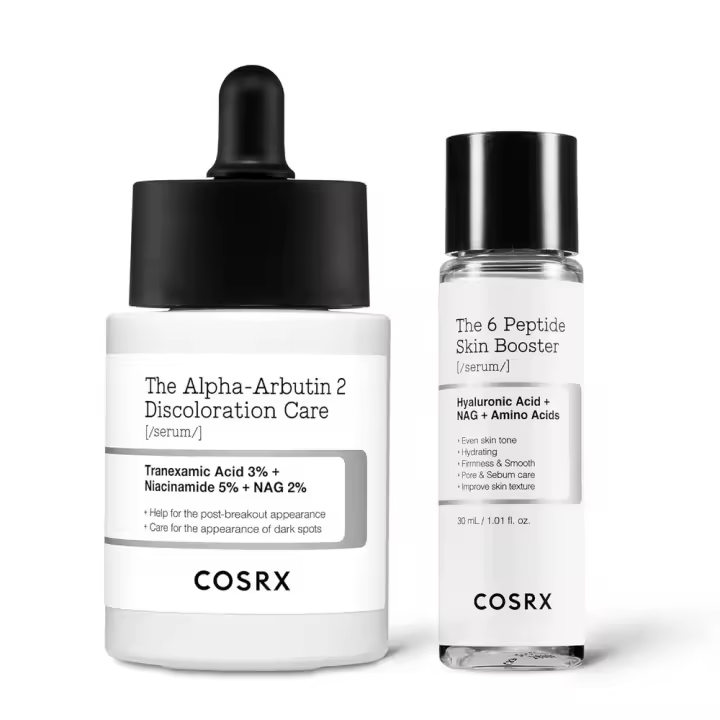 COSRX Spotless Glow Duo - 2% Alfa Arbutina Cuidado de la decoloración facial 1.7 + Suero potenciador de la piel con péptidos 6X en miniatura 1 fl.oz - 1