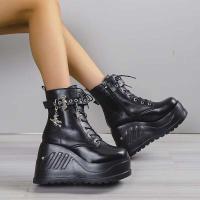 Dropshipping logo estilo gótico tacones súper altos tobillo zapatos de mujer botas con cordones - details 5