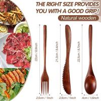 Juego de cubiertos de madera, cuchara, tenedor, cuchillo, vajilla de cocina, 24 piezas - details 3