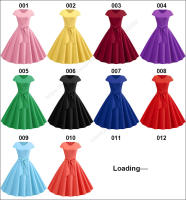 Women summer vintage with belt short sleeve v neck elegant retro swing party dresses - details 1