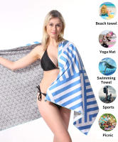 Toalla de playa de microfibra para adultos y niños, toalla grande de secado rápido sin arena, a rayas verdes y azules, perfecta para viajar y nadar - details 11