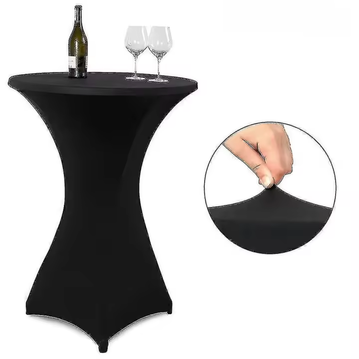 Cobertura de mesa redonda de cóctel de spandex, estiramiento en cuatro direcciones, negro, 80x110cm - 1